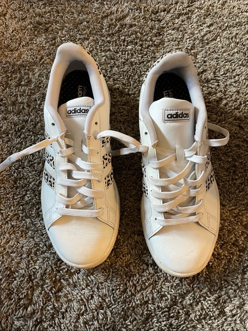 adidas White Women's Sneakers with Black Leopard Spots